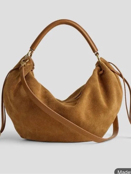 Madewell Handbags - Madewell Camren Gathered Shoulder Bag- Suede Hobo Shoulder Bag in Cognac Brown
